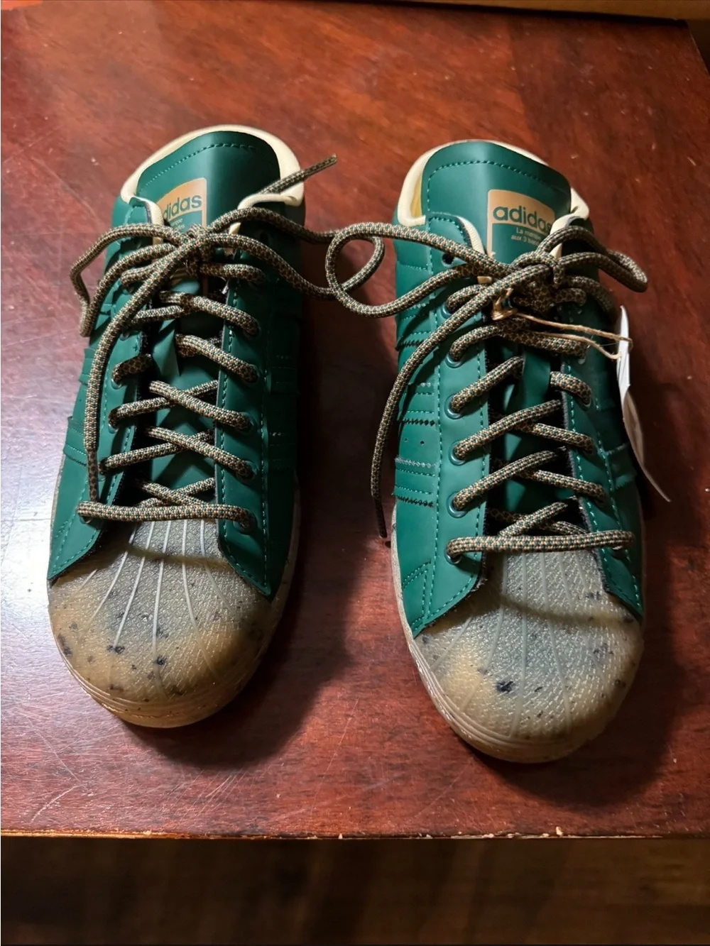 adidas Green Leather Shell-Toe Sneakers with Gum Toes